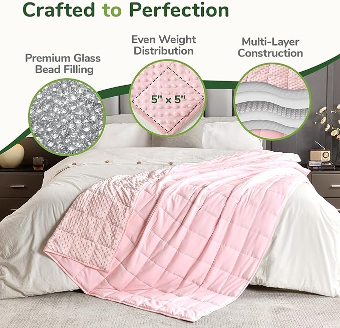 Sivio Weighted Blanket Twin 15 Pounds, Adult Weighted Blankets with Soft Minky Dots & Cozy Cooling Microfiber for Calming and Sleeping, Heavy Blanket, 48" x 72", Pink