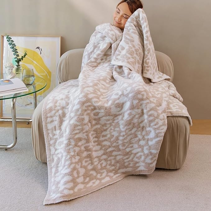 MH MYLUNE HOME Ultra Soft Leopard Throw Blanket (50x60 inches) Khaki Microfiber Blankets Plush Warm Reversible Cheetah Blanket Leopard Pattern Throw for Couch Bed Sofa, Khaki, 50"x60", 410GSM