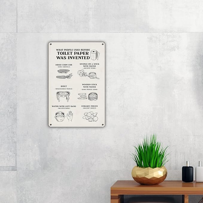 QIONGQI Funny Bathroom Quote What People Used Before Toilet Paper was Invented Metal Tin Sign Wall Art Decor for Home Bath Room Decor Gifts