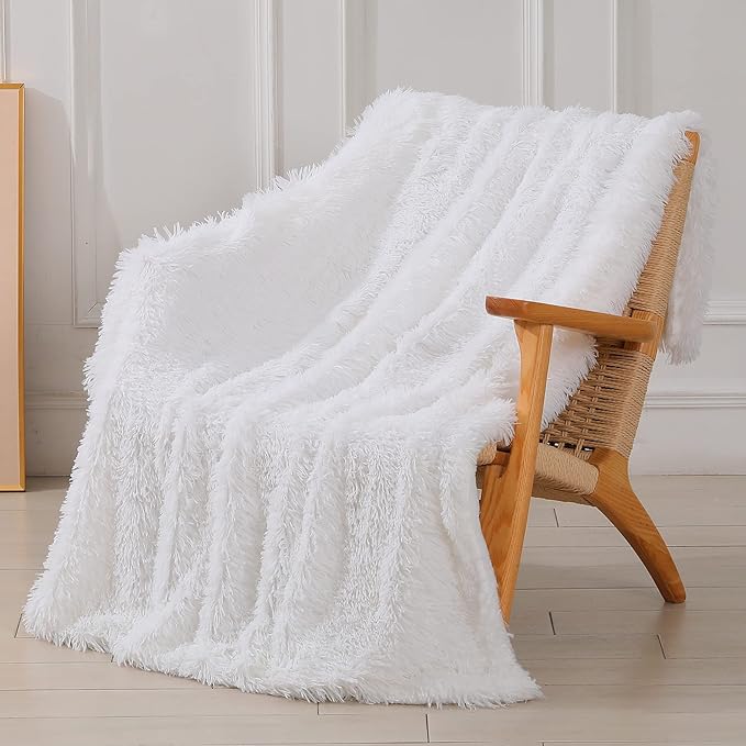 Tuddrom Decorative Extra Soft 100% Polyester Blanket Queen Size 80"x90",Solid Reversible Fuzzy Fluffy Plush Fur Blanket for Couch Sofa Bed,Pure White