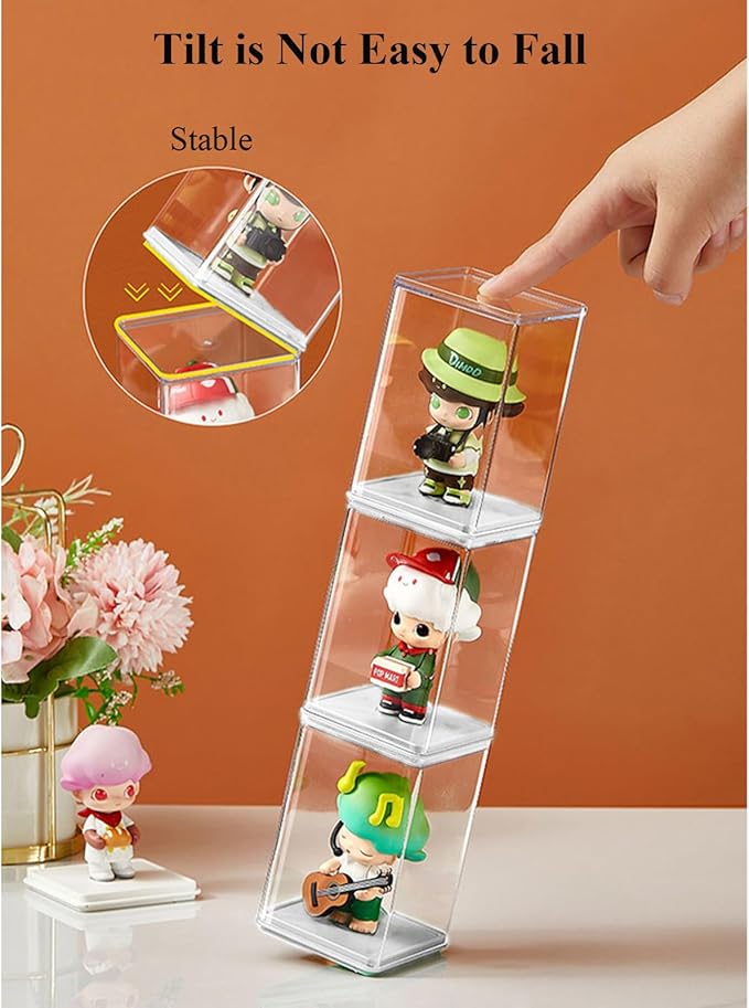 6 PCS Small Display Case for Mini Figures Clear Blind Box for Mini Collectibles-Figures, Stackable Miniature Display Box Dustproof Clear Storage Box Showcase for Pop Mart