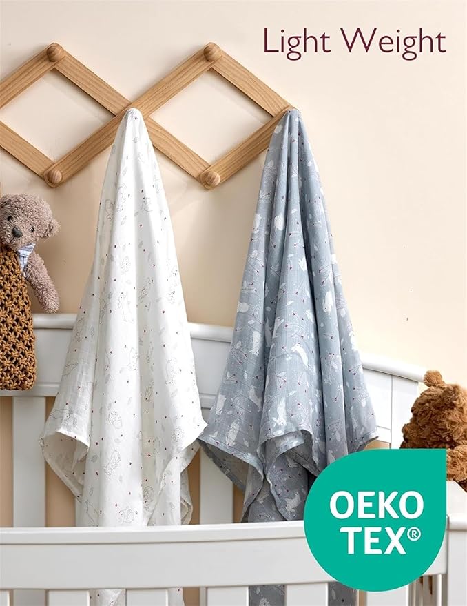 Momcozy Muslin Swaddle Blankets, 4-Pack Breathable and Skin-Friendly Receiving Blankets, Swaddle Blanket Shower Gifts & Baby Registry Essentials, Large 47"x47", Creamy Rabbit