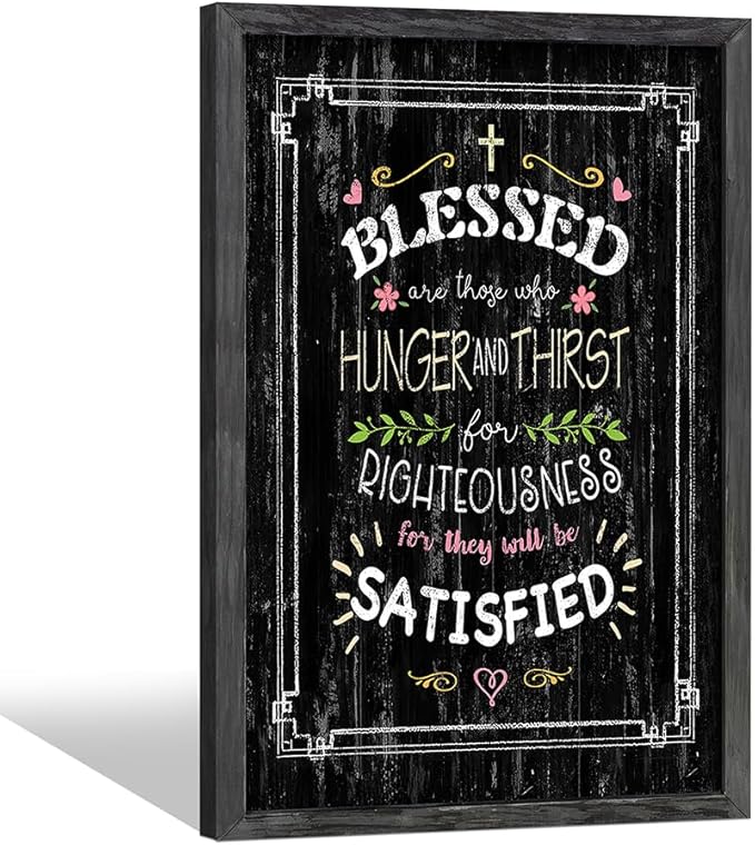 Bible Verse Wall Art Decor: Farmhouse Religious Christian Signs Framed Wood Print Rustic Inspirational Scripture Quotes Picture Artwork for Bedroom Living Room Office Decorations
