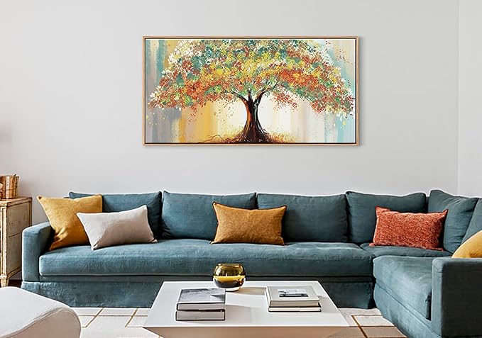 DJSYLIFE Tree Wall Art Canvas for Living Room, Framed Abstract Tree Pictures Wall Decor, Colorful Modern Large Painting for Bedroom Decoration, Home Office Artwork 20x40 Inch