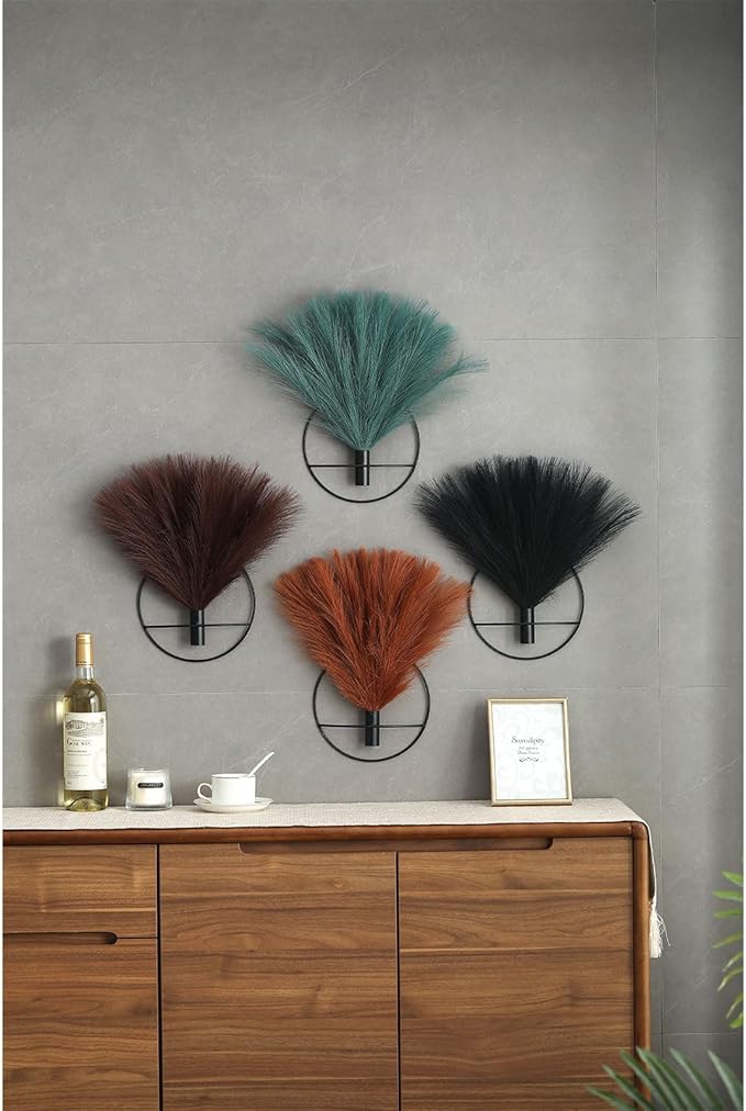 Pretty Jolly Boho Wall Decor - Mounted Metal Hanging Artificial Pampas Display, Art for Living Room, Bedroom, Bathroom, Dining Room - Plant Wall Decor 2 Pack