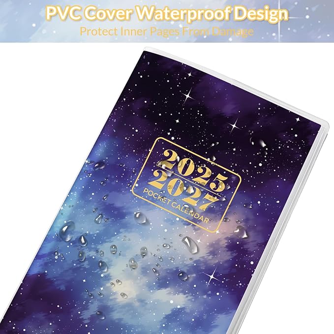 Pocket Calendar 2025-2027, Purse Monthly Planner, Runs from June 2025 Until December 2027, 3.7" x 6.7", Pocket Calendar with Star PVC Cover for Office
