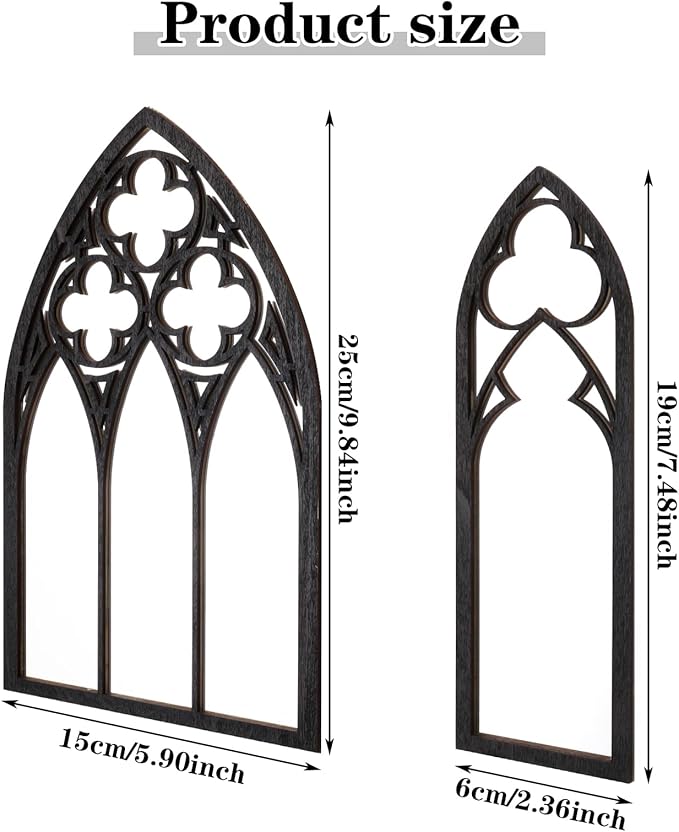 BOUMUSOE 3 Pack Gothic Mirrors, Cathedral Arch Frame, Tiny Gothic Room Decor - 9.8 inches Spooky Decorative Rustic Wall Hanging for Bedroom & Bathroom