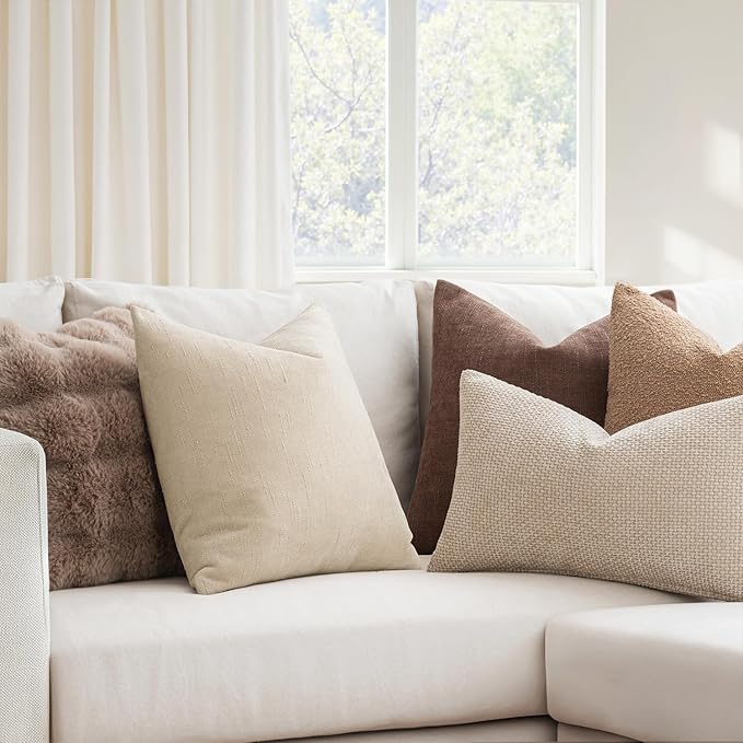 MIULEE Pack of 2 Decorative Throw Pillow Covers Soft Throw Pillows Solid Textured Cushion Covers Home Decor for Couch Sofa Bedroom Living Room 18x18 Inch, Beige Cement