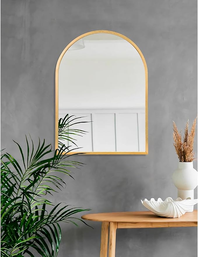 Arched Gold Framed Wall Mirror, 26"x18" Aluminum Alloy Bathroom Mirror for Wall, for Bedroom Entryway Living Room Vanity Large