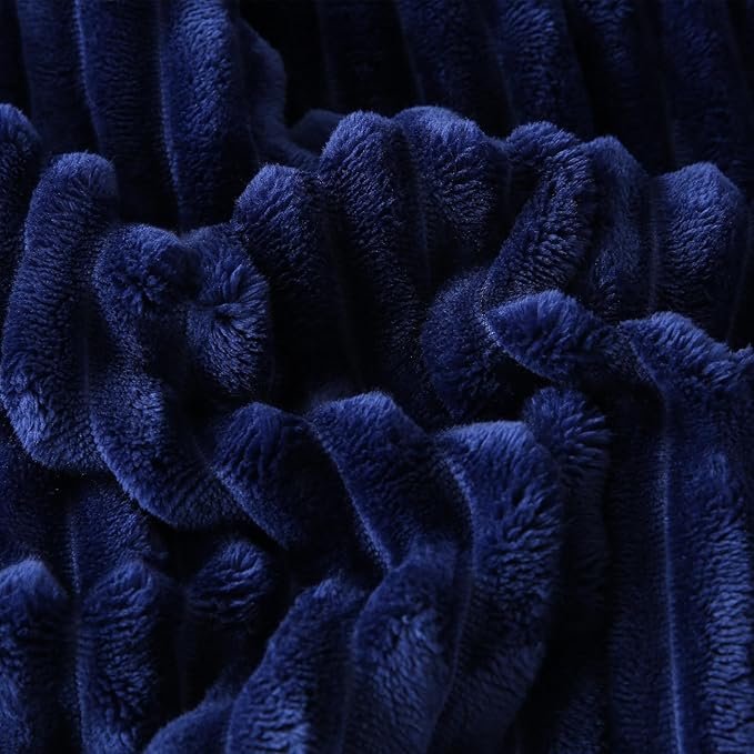 Navy Blue Sherpa Fleece Throw Blanket 90”×90” for Couch Sofa Bed,Super Soft Cozy Plush Double Side Thick Flannel Blanket with Striped Design Lightweight for Adults,Woman,Girls