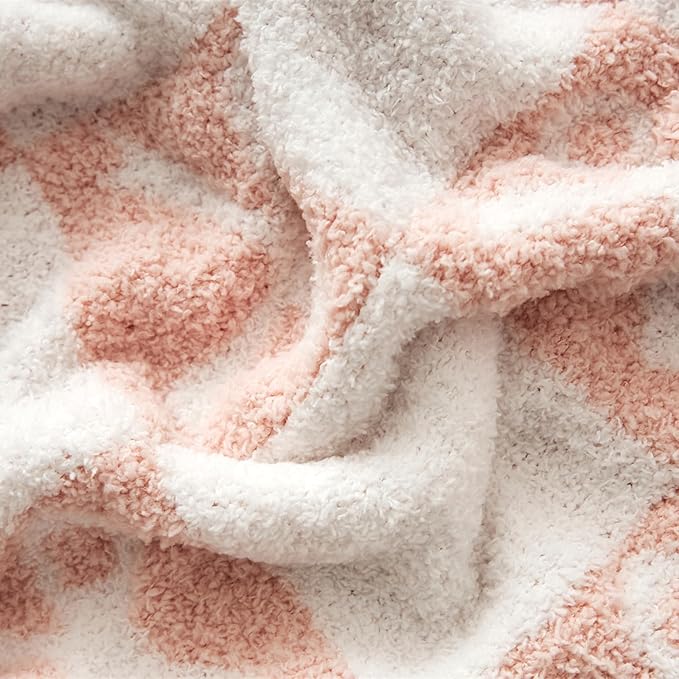 YIRUIO Pink Checkered Knit Throw Blanket with Bow Pattern for Women Daughter 50x60 Ultra Soft Microfiber Reversible,Fluffy Fuzzy Cozy Throw for Bed, Sofa & Couch Home Decor