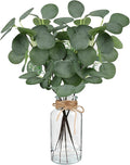 Bessol Artificial Eucalyptus Stems in Glass Vase 14" 6Pcs Faux Eucalyptus Branches Home Table Decor Fake Greenery Plants Stems for Farmhouse Wedding Centerpiece Bathroom Decorations