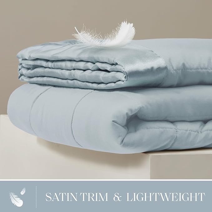 Madison Park Windom Down Alternative Blanket, Premium 3M Scotchgard Moisture Wicking Treatment, Lightweight and Soft Bed Cover For All Season, Satin Trim, Blue Full/Queen