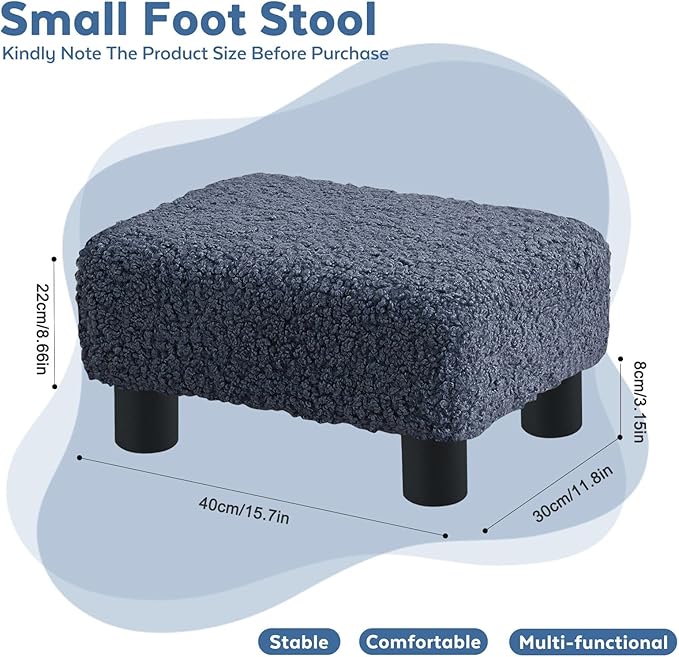 BRIAN & DANY Small Foot Stool Ottoman, Footstool with Legs, Sherpa Foot Rest for Couch, Foot Stools Small for Living Room, Bedroom and Office, Blue