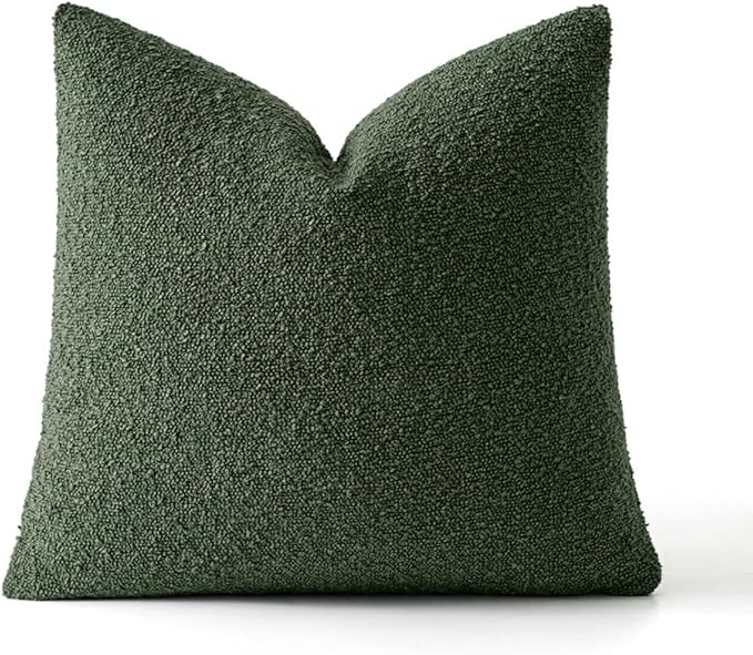 MIULEE Textured Boucle Throw Pillow Cover Dark Green Accent Solid Lumbar Pillow Case Decorative Soft Pack of 1 Couch Cushion Chair Sofa Bedroom Livingroom Home Decor,18x18 Inch