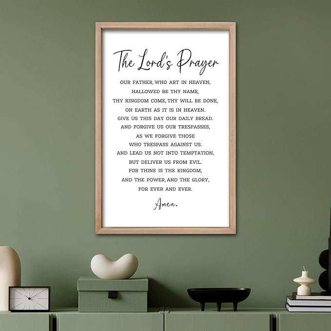 comurdyo Christian Wall Art The Lords Prayer Rustic Bible Verse Wall Decor 16"×11" Our Father Prayer Inspirational Positive Religious Saying Sign God Jesus Scripture Print Hanging (Wood)