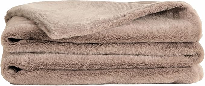 UnHide Lil’ Marsh Faux Fur Blanket - Lightweight, Soft Throw Blanket - Machine Washable - Ideal for Bed, Couch, or Reading Chair- Small (50" x 60") Mocha Shar Pei