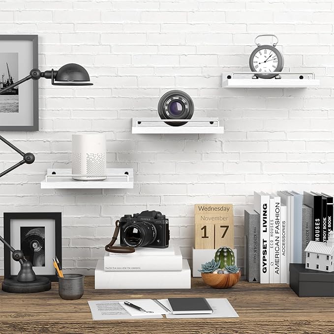 Small Floating Shelf, 6 X 9 Inches Farmhouse Wall Shelves for Living Room, Bedroom, Picture Frames, Plants, Kitchen, Set of 3 (White)
