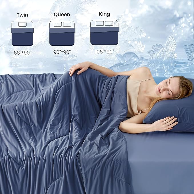 Cozy Bliss Cooling Comforter Queen Size, Reversible Lightweight Cooling Blankets for Hot Sleepers and Night Sweats, Q-Max>0.45 Soft Breathable Silky Smooth Summer Comforter, Dark Blue, 90"x90"