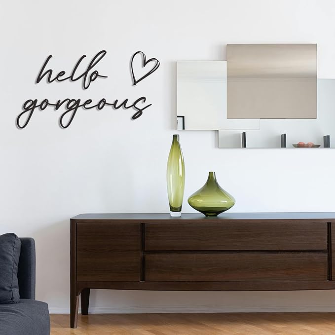 Rajukit Metal Hello Gorgeous Wall Decor – Rustic & Chic Metal Hello Gorgeous Sign Wall Art Decor for for Bedroom Living Room