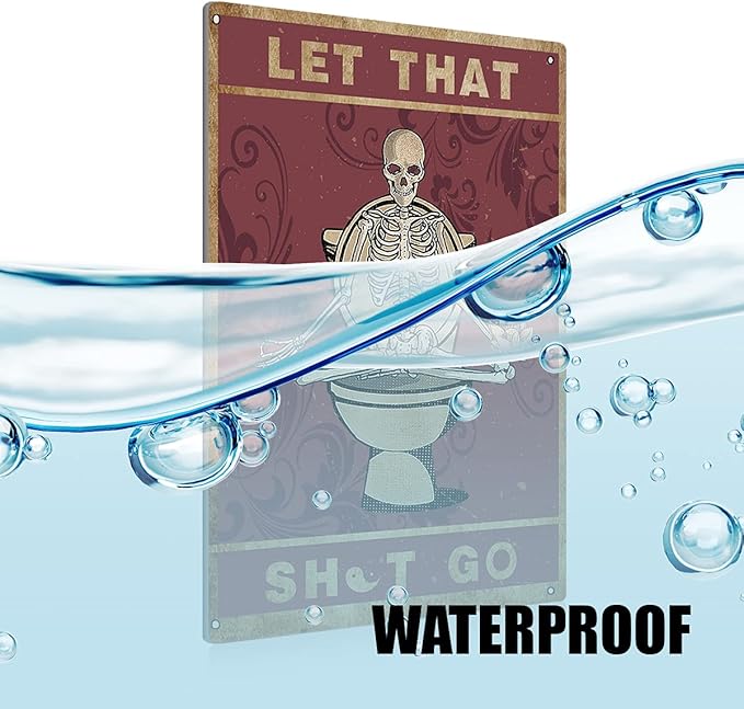 BEASTZHENG Funny Let That Go Skull Bathroom Metal Tin Sign Wall Decor - Vintage Bathroom Quote Tin Sign for Toilet Restroom Washroom Home Decor Gifts…