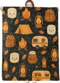 Camping Blanket Cute Cartoon Campfire Tent Marshmallow Lantern and Camper Pattern Throw Blankets Lightweight Flannel Throws for Couch Chair Office Bed Home Decor Gifts for Adults,50x40inch
