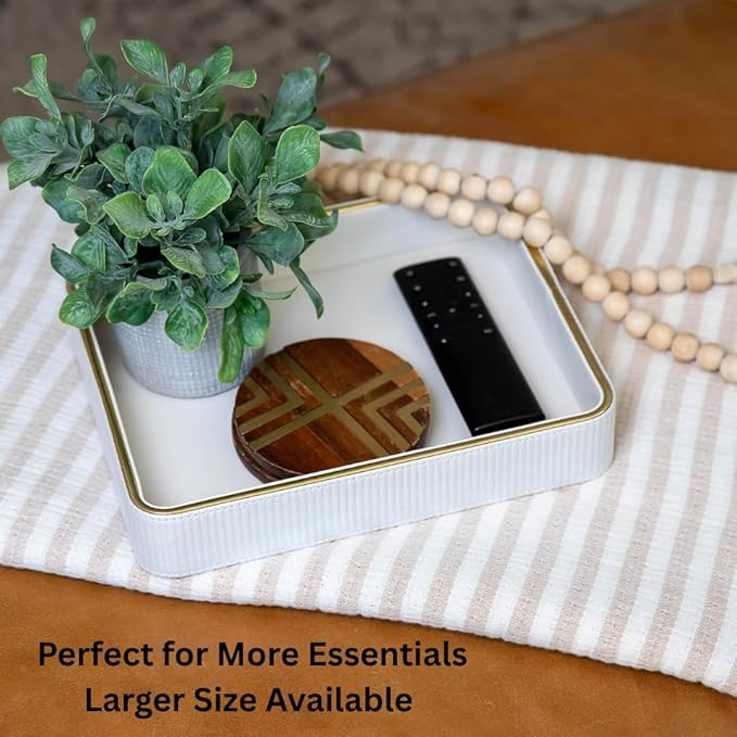 ZHEM Small Night Stand Organizer Nightstand Tray Bedside Table Organizer Women| Dresser Trays for Bedroom Leather Valet Trinket Tray Catch All| Purse Bowl| Valet Tray for Women (White)