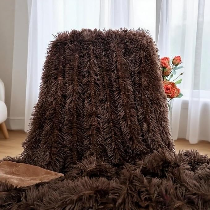 Ultra-Soft Plush Blanket - Cozy Furry Throw for Bed, Sofa, or Couch - Warm & Fuzzy Fur-Like Texture - Perfect for Snuggling - 63x79 Inches - Rich Brown Color