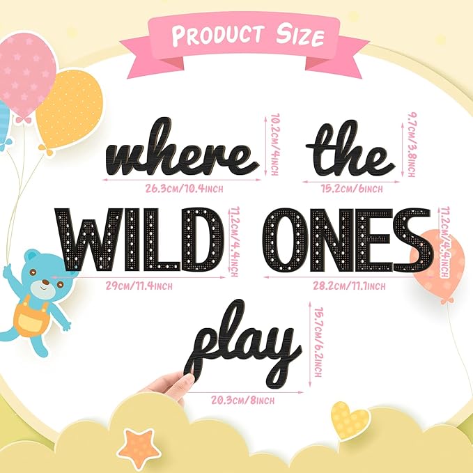 Where the Wild Ones Play Nursery Sign Wooden Playroom Wall Decor Playroom Decoration Word Play Room Sign for Wall Plaques(23 Inch,Black)