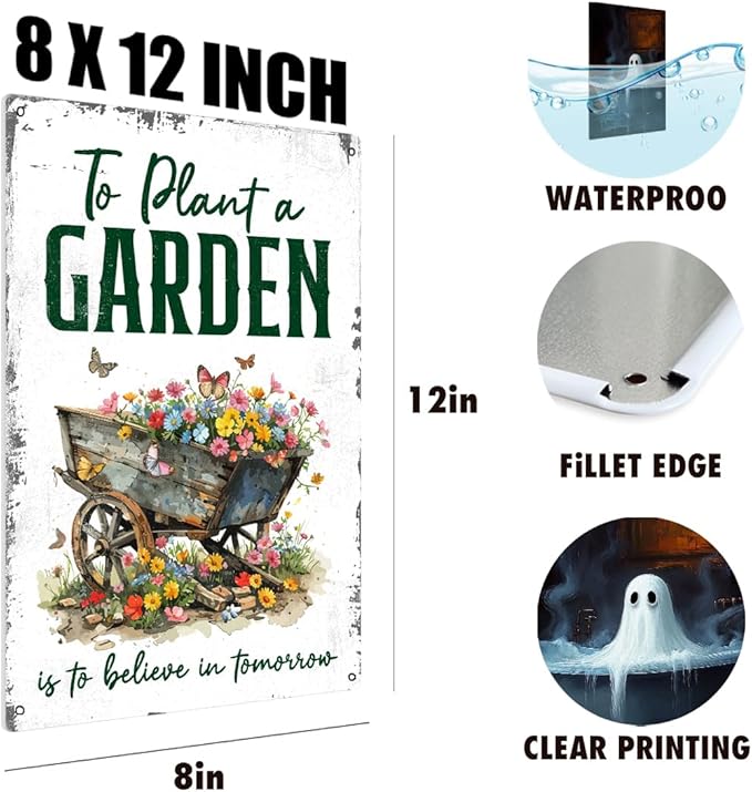 Funny Gardening Essentials Garden Metal Tin Sign for Farm Outside Decor - Humorous Gardening Gift for Women Enthusiasts, 12 x 8 Inches