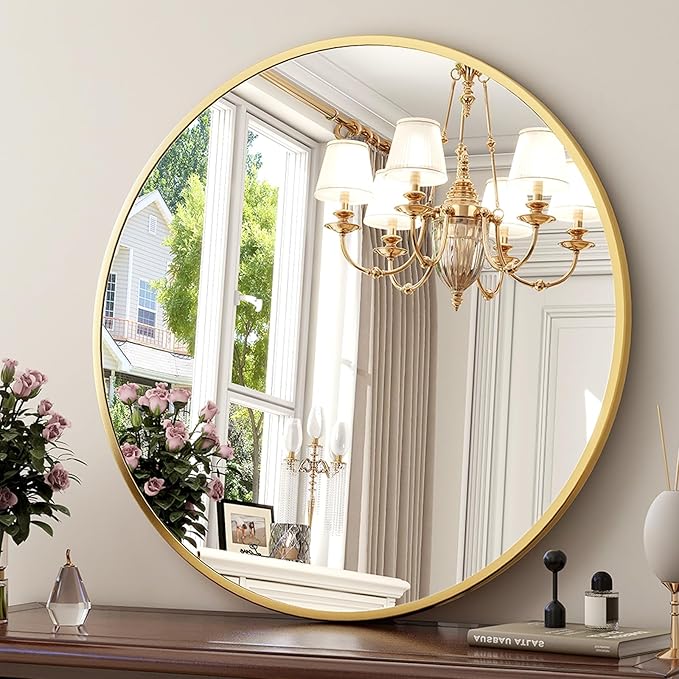 20 Inch Round Mirror - Circle Mirrors for Bathroom, Entryway and Living Room Wall Decor, Modern Hanging Vanity Mirror, Matte Gold Circle Decorative Wall Mirror