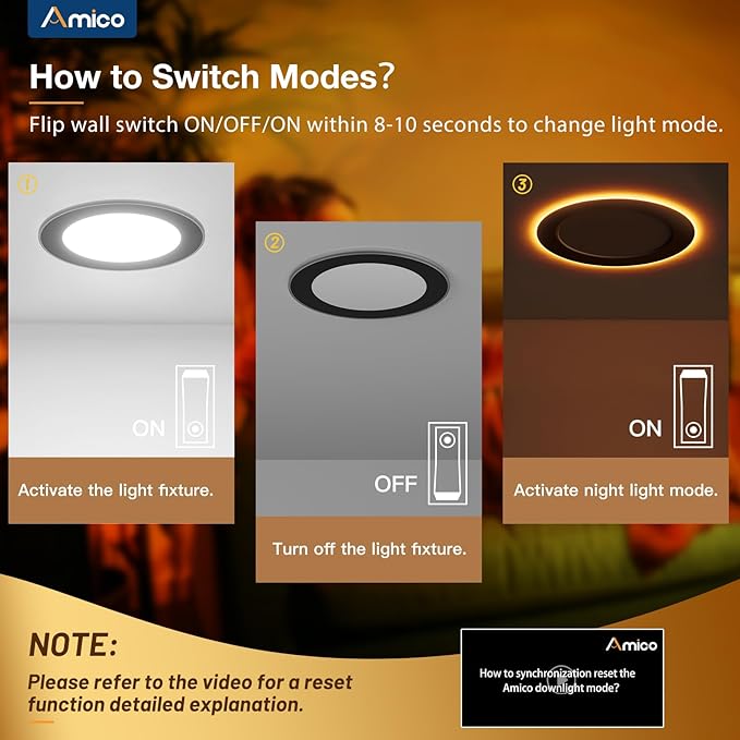 Amico 12 Pack Black 4 Inch 5CCT LED Recessed Ceiling Light with Night Light, 2700K/3000K/3500K/4000K/5000K Selectable Ultra-Thin Lighting, 10W=90W, 700LM, Dimmable Canless Wafer Downlight - ETL&FCC