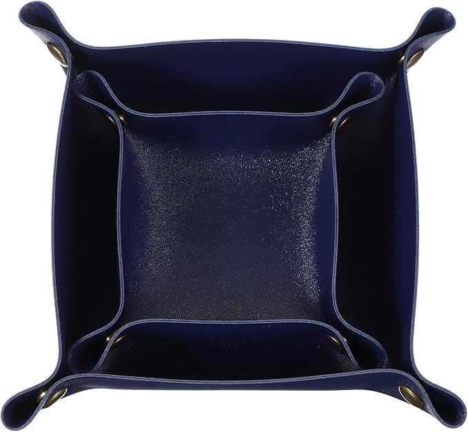 uxcell 2 Pcs Valet Tray for Women and Men, PU Leather Jewelry Tray Entryway Table Bedside Nightstand Catchall Storage Organizer for Jewelry Key Coin Watch Wallet(Square, Dark Blue)
