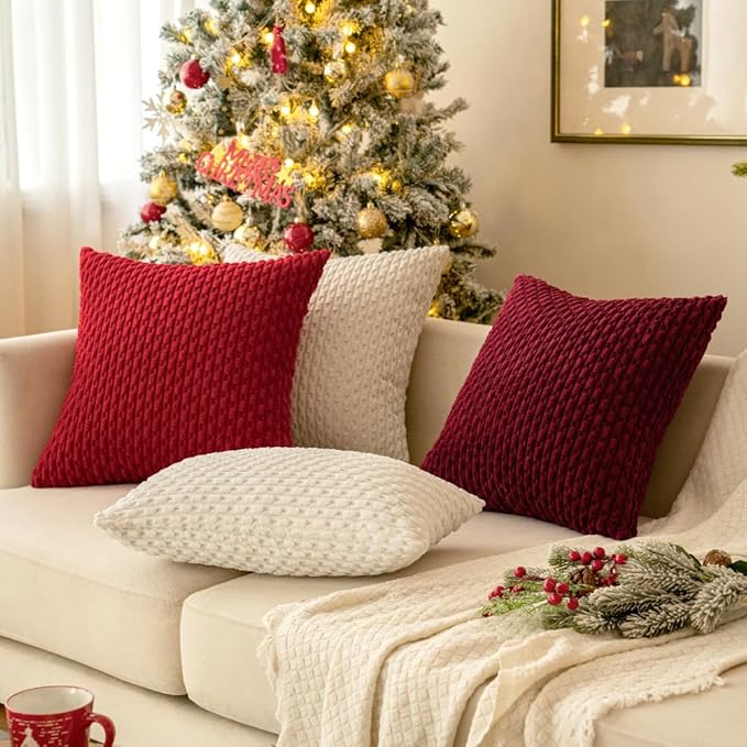 MIULEE Pack of 2 Decorative Lumbar Throw Pillow Covers 12x20 Inch Soft Boho Striped Textured Corduroy Pillow Covers Modern Farmhouse Home Decor for Couch Bed Sofa Living Room Cream White