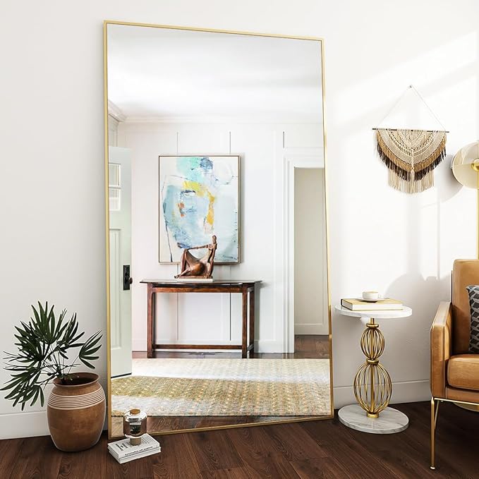 VooBang Large Full Length Mirror 78" x 35" - Shatterproof Floor Full Body Mirror with Aluminum Alloy Frame, Freestanding, Hanging, or Wall-Leaning, for Bedroom, Living Room, Dressing Room, Gold