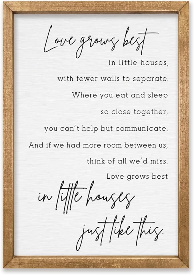 comurdyo Love Grows Best In Iittle Houses Wall Decor 16"×11" Inspirational Love Quote Sign Family Wood Framed Wall Hanging Art (Wood)