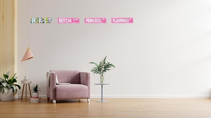 Retro Girl Pink Tin Metal Sign Flamingo Statement Wall Decor for Home Vintage Bar or Dorm Unique Gift Idea for Friends 4x16 in