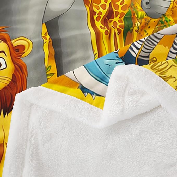 Giraffe Fleece Sherpa Blanket - Cartoon Safari Animals Throw for Kids - Queen 90"x90" - Fuzzy Jungle Zoo Decor