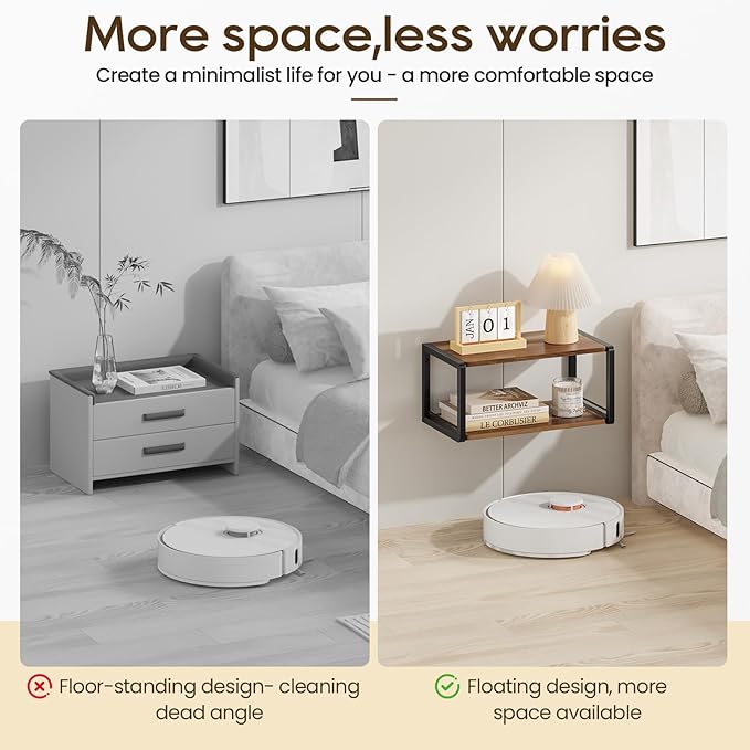Floating Nightstand, Wood Bedside Shelf Wall Mounted Nightstand with Heavy-Duty Frame, Floating Bedside Table for Bedroom, Bathroom, Kitchen, (Vintage Brown, 1 Pack)