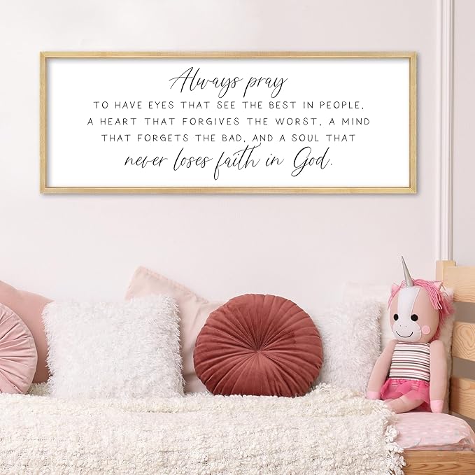 Always pray Wall Decor To Have Eyes That See Sign 32"×12" Bible Verse Scripture Christian for Bedroom Living Room Large Wall Art Hanging (Wood)