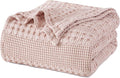 PHF 100% Cotton Waffle Weave Blanket Queen Size for Bed, Soft Lightweight & Breathable for Spring and Summer, All-Season Comfort, Luxury Aesthetic Blanket for Home Decor, 90"x90", Pink/Mauve