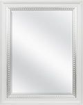 MCS 23x29 Large Wall Mirror, White Woodgrained Frame with Silver Embossed Detail & Beveled Detail Mirror, Vertical & Horizontal Wall Hanging Mirror for Bathroom, Bedroom & Livingroom