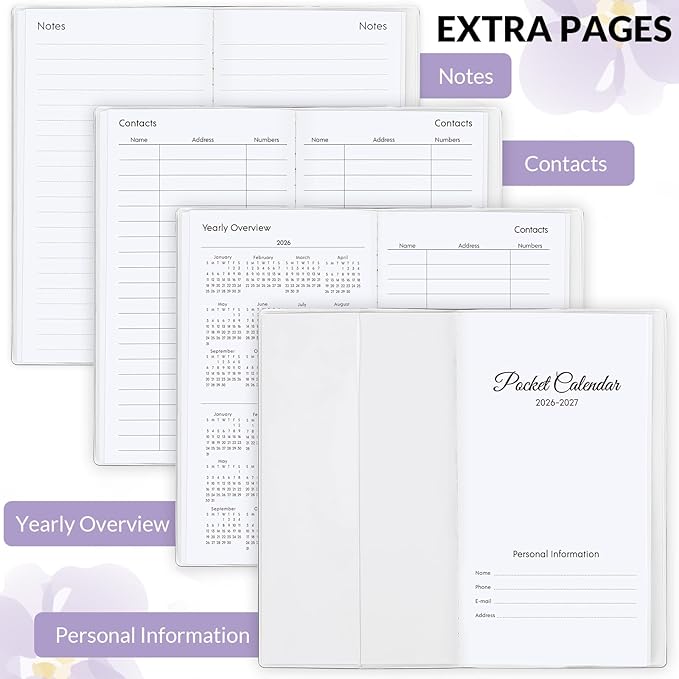 Pocket Calendar 2026-2027, Purple 2026-2027 Monthly Planner - 3.7" x 6.7" - Runs from January 2026 Until December 2027, Small Pocket Calendar 2026 with PVC Cover for Planning
