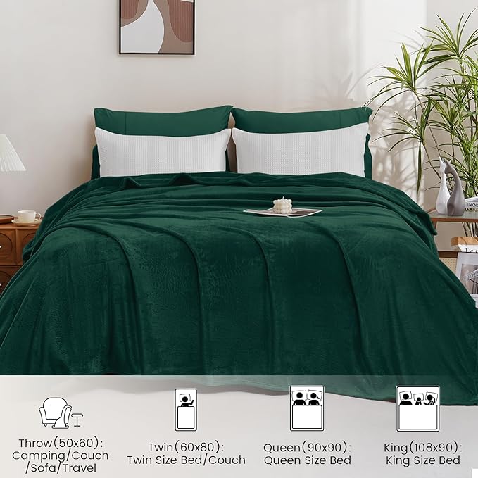 Ultra Soft Fleece Throw Blanket, Silky Flannel Fuzzy Blanket for All Season, Cozy Lightweight Blanket for Couch, Bed, Sofa, 50" x 60", Forest Green, Throw