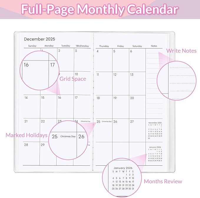 Pocket Calendar 2026-2027, Monthly Planner 2026-2027 - 3.7" x 6.7" - Runs from January 2026 Until December 2027, 2026 Pocket Calendar with PVC Cover for Organizing & Planning
