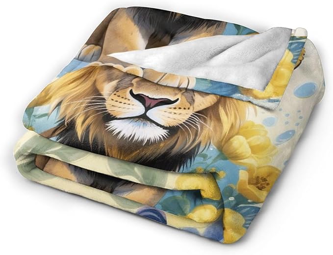 Lion Throw Blanket - Soft Plush Fleece Animal Blankets- Cozy Lion Stuff Gifts for Women Girls Kids 60"X80"