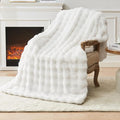 EMME Faux Fur Blanket Twin Size White - Big Bubble Rabbit Cozy Blanket for Couch, Thick Furry Plush Shaggy Blankets, 650GSM, 60x80 Inches