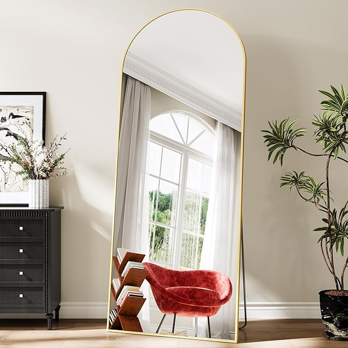 Large Full Length Mirror, 30"x71" Arched Floor Mirror Full Length with Stand, Room Decor Big Full Body Mirror with HD Tempered Glass Aluminum Frame for Bedroom Living Room,Gold