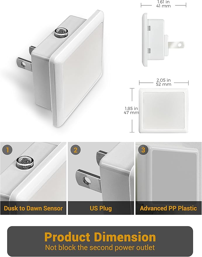 JandCase Night Light, 4 Pack Night Lights Plug into Wall with Auto Light Sensor, 3000K Warm White Nightlight Plug in, LED Night Lights for Kids Adults Bathroom Hallway Kitchen