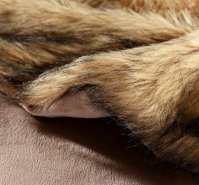 Luxury Plush Faux Fur Blanket King Size, Long Pile Golden Yellow with Black Tips Throw, Oversized Super Warm, Fuzzy, Elegant, Fluffy Shaggy Throw Blanket for Sofa, Armchair, Couch and Bed, 104"x90"